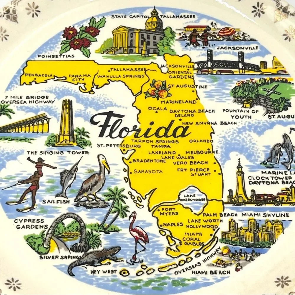 Vintage 1960s MCM Florida‎ Decorative Travel State Souvenir Collector's Plate